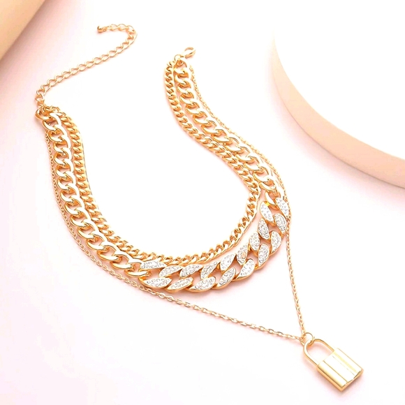 Iced Out Cuban CZ Layered Choker w 🔐 Lock - Picture 2 of 8